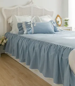 Romantiline elegantne printsess sinine voodipesu komplekt,täielik kuninganna, kuningas, prantsuse ruffles pits kodutekstiili voodi lehel tekikott padjapüür