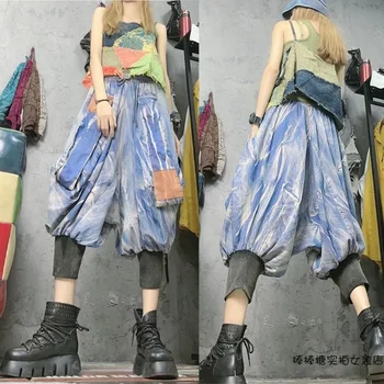 LYUZHE Vintage Isiksuse Tie Dye Naistele Cross-püksid 2021 Suvel Segast Vasika Pikkusega Püksid Mõõdus Naiste Denim Püksid QDY223