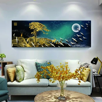 HD Abstraktse Kuldsed puud Loomade maalimislõuend Pildid Seina Art Pilt elutuba Home Decor