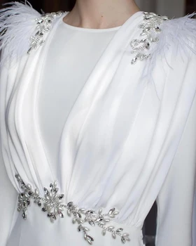 Elegantne Crystal Suled Moslemi Pulmad Kleidid O Kaela Täielik Varrukas koos Wrap Hommikumantlid Custom Made riideid de mariée