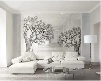 Custom seinamaaling 3d foto tapeet Ruumi must ja valge eskiis line puu home decor jaoks taustapildi elutuba kaasaegse rullides