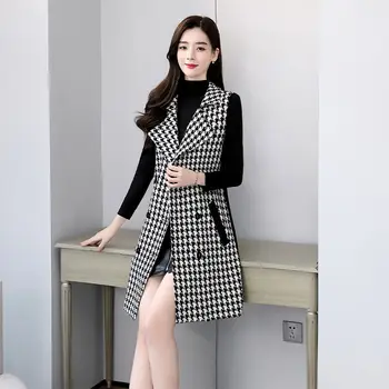 2021 Naiste Mood Houndstooth Käisteta Vest Jope Office Daamid Office Lady Vabaaja Pluss Suurus Vest Kuulu Outwear X29