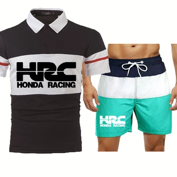 Moe Uus Suvine Meeste ülikonnad HRC Auto Logo Trükkida Kõrge Kvaliteediga Puuvilla Pleisse casual Meeste lühike varrukas + lühikesed püksid 2-osaline komplekt
