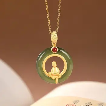 Algne S925 Sterling Hõbe Kuld Hetian Jade Jade Buddha Retro Zen Rahu Lukk Loominguline Daamid 