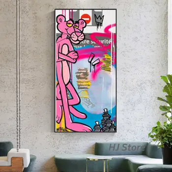 Graffiti Art Animatsiooni Maali Lõuendile Maali Koomiks, Plakat Seina Art Print Roosa Leopard Pildi jaoks Ruumi Kodus Seina Decor