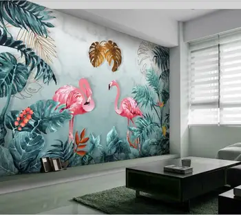 Milofi custom 3D tapeet seinamaaling Põhjamaade käsitsi maalitud troopiliste vihmametsade flamingo taust seina, seina-elutuba magamistuba decor