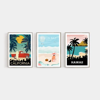 Retro Plakat Hawaii California Byron Bay Reisi Lõuendile Maali Beach Seina Art Plakatite ja Trükiste jaoks elutoa Seina Decor