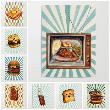 Home Decor Hamburger Lõuend Jäätis Pildid Värvimine Toidu Plakat Seina Kaasaegse Kunsti Modulaarne Pilte Öö Tausta Raam