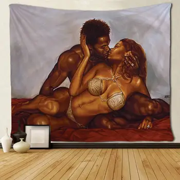 Aafrika Ameerika Paar Teha Armastavad Afro Paar Seinavaibad Hipi Art Must Kunst Seina Riputamise Laudlina