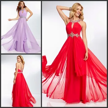 Tasuta kohaletoimetamine 2013 backless crystal beaded vestidos ametlik brides õhtul tanssiaiset kleidid punane pikk sifonki lõpetamist peokleidid