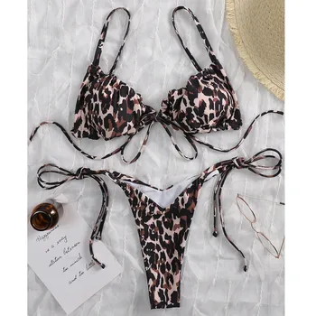 2021 Seksikas Leopard Bikini Naisi Sidemega Supelrõivad Naiste Ujumistrikoo Kaks tükki Bikiinid Komplekti Brasiilia Bather trikoo Supelrõivad