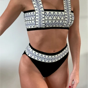 Seksikas Kõrge Vöökoht Naiste Kaks-Töö Ujumine Sobib 2021 Suvel Gofreeritud Prindi Ujumistrikoo Pingeline Bikini Beach Supelrõivad trikoo XL