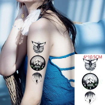 Veekindel Ajutine Tätoveering Kleebis Vaal Kala Saba Mountain Sun Metsa Body Art Tattoo Flash Võltsitud Tätoveering Naised Mehed