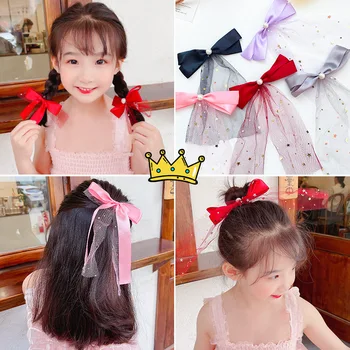 Laste säravad väike täht net lõng juuksed princess tüdruk bud siidpael bowknot klambri külge pea klambri külge headdress