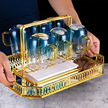 Klaas Peegel Sahtel Kuld Metallist Serv Punane Vein Plaat Kaunistus Ladustamiseks Salve Kook Tööriistu Koju Deco Kaasaegne Ladustamise Plaate
