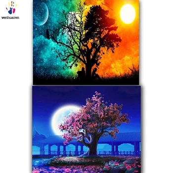 DIY Värvaineid Pilte Numbrid Värvidega Puud Tähtede All Pilt Joonis Värvimine poolt Numbrid Raamitud Kodu Lõuend 40x50