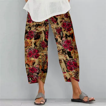 Naiste Vabaaja Haaremi Püksid Suvel Elastne Vöökoht Lai Jalg Püksid Vintage Õie Trükitud Püksid Naiste Lahtised Pantalon Pluss Suurus