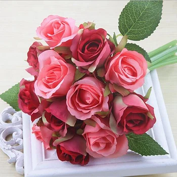 24tk Kunstlik Roos Lilled Pulm Kimp Tai Kuninglik Roosa Siidist Lilled Kodu Kaunistamiseks Pulmad Pool Decor - 12tk Roos Punane