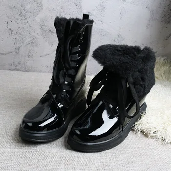 Brändi mood faux karusnaha talvel lumi saapad naiste poolsaapad soe kingad kõrge kvaliteedi korter ring varvas, platvorm vabaaja jalatsid naine