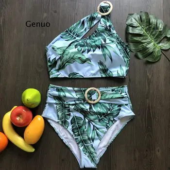 Biquinis Feminino 2021 Seksikas Naiste Ujumisriided Bikinis Ühe Õla Ruffled Roheline Ujumistrikoo Naiste Bikiinid Komplekti