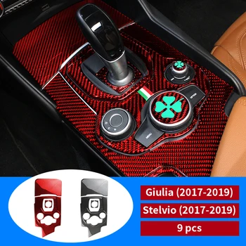 Näiteks Alfa Romeo Giulia Stelvio 2017-2019 Sisustuselemendid Carbon Fiber Auto Center Kontrolli Käiguvahetuse Paneel Dekoratiivne Kleebis