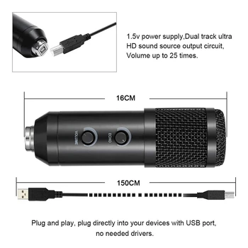 USB Mikrofon Arvuti Selfie Ringi Valgus,Kondensaator Arvuti Cardioid Mic Podcast,Mäng,YouTube ,Oja,Jne