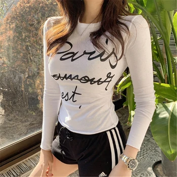 Uus Kevad Top Seksikas T-Särk Naiste Elastsus T-Särk Korea Stiilis Tee Naise Riided Slim Tshirt Naine Kõhn, Pikk Varrukas Tops