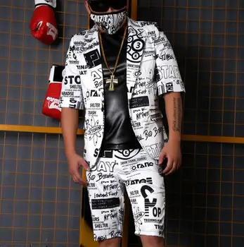 Custom Made Ülikonnad, Komplektid, Meeste Mood Graffiti Vabaaja Hip-Hop Bleiserid Keskmise varruka sobiks Jope Meessoost Isik Etapp Laulja DJ Kostüüm
