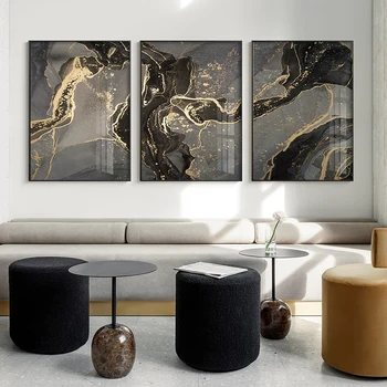 Kuldne Must Abstraktne Line Marmor Luksus Print Lõuend Plakat Kaasaegse Kodu Decor Seina Art Maali Seina Pildid elutuba