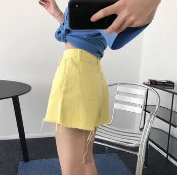 Naine lühike kollane denim lühikesed püksid