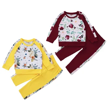 Lapsed beebi tüdrukud sügisel pikad varrukad segast lille tops jakk pikad püksid väikelapse riided lastele vabaaja komplekti 2tk 1-5Y