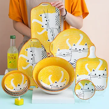 Jaapani kass keraamilised nõud cartoon armas nõusid käsitsi maalitud leibkonna underglaze värvi toidud seatud