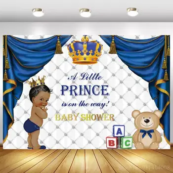Väike Prints Poisi 1. Sünnipäeva Taustaks Sinine Kroon Kardin Baby Shower Vastsündinud Foto Taust