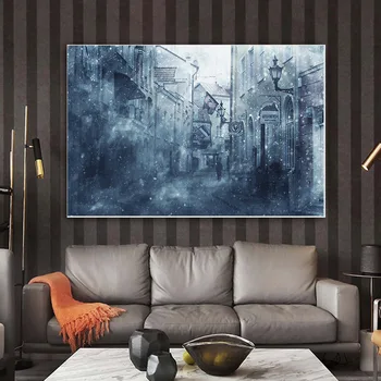 Blizzard Linna Tänaval Lõuendile Maali HD Home Decor Valge ja Must Maastiku Plakat Magamistuba Kunst Seina Pildid elutuba