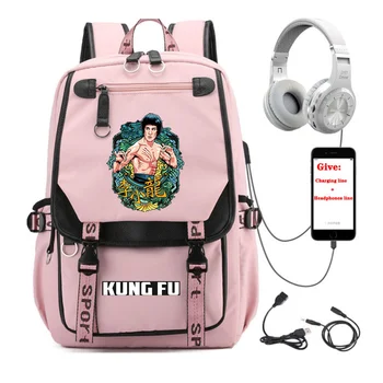 Hiina Kungfu Star Koomiks seljakott õpilane Kooli raamat Kott Unisex Reisi Seljakott Laadimine USB teismelised Sülearvuti packsack