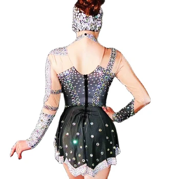 Vahuveini Rhinestones Asümmeetriline Pikad Varrukad Naiste Kleidid, Print Lühike Plisseeritud Kleidid Ööklubi Kostüümid Õhtul Ballile Komplekt