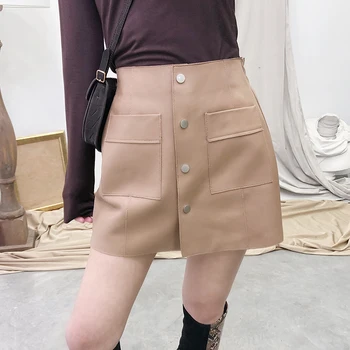 2020. Aasta Uus Naiste Lambanahk Seelik Kõrge Vöökoht-Line Seelik Khaki Culottes Nuppu Mini Seelik Seksikas Pack Hip-Seelik