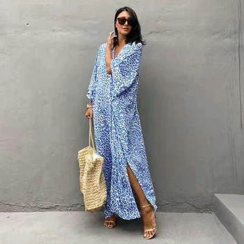2021 uued blue print kleit Seksikas Beach Resort ujumistrikoo päikesekaitse kaas üles kleit suvel rannas kanda
