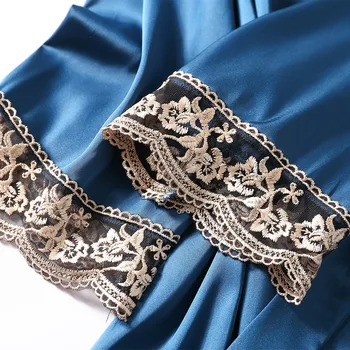 Pidžaama Ülikond Naiste 5TK Sleepwear Satiin Seksikas Nightwear Magada Set Pits Õõnes Välja Causual Kodu Riided Kimono Hommikumantel Kleit
