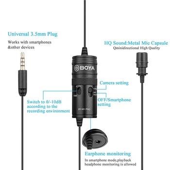 BOYA POOLT-M1 Pro Lavalier Mikrofon-10dB Jälgida 6m Mic iPhone HUAWEI OPPO VIVO XIAOMI Nutitelefoni PC Kaamera Audio Recorder