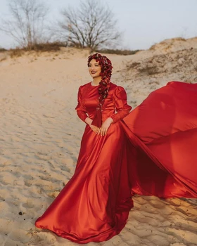Punane Elegantne Lihtne-Line Põranda Pikkus Suvine Kleit Maroko Kauhtana Saudi Araabia Tanssiaiset Kleit Applique Suvine Kleit Pluss Suurus