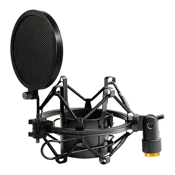 Mikrofon Šokk Mount koos kahe Võrgusilma Filter, Reguleeritav Anti Vibratsiooni Suur Eraldatus Metallist Mic Mount Hoidiku Klamber