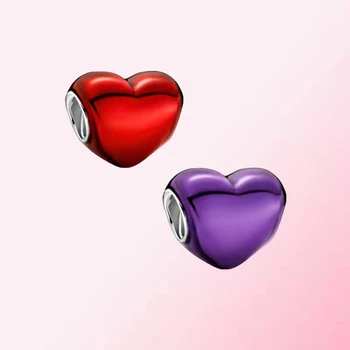 Pandora 1:1 Teha Kvaliteetseid Originaal 925 Sterling Hõbe Kohandatud Punane Big Purple Heart-shaped DIY Beads