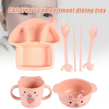 Lapsed Lauanõud Sätestatud Väikelapse Jagatud Plaat Kahvel Lusikas Dinnerware Komplekt Baby Väikelapse HG99
