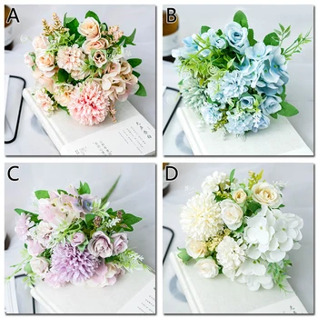 7 Heads Kunstlik Hydrangea Lilled, Kimp Silk Õitsev Võltsitud Pojeng Pruudi Käsi Lill Roosid Pulmad Centerpieces Decor
