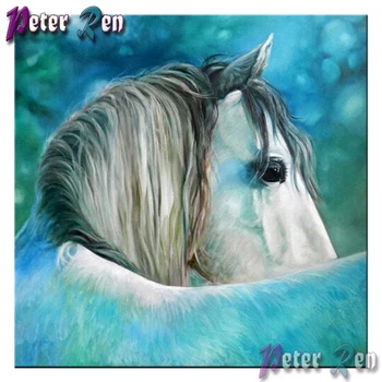 5d Diamond Maali Valge hobuse pea portree ristpistes DIY Square\Ring Tikandid pilt Rhinestone kaasaegse kodu kaunistamiseks