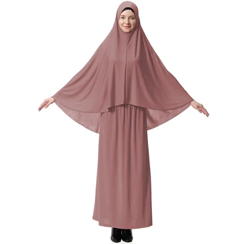 Abaya Araabia Hijab Seelik Set Moslemi Naiste Mustvalge Kapuuts Seelik Kahe-Osaline Komplekt Ramadaani Islami Mošee Palve Kleit Pikk Seelik