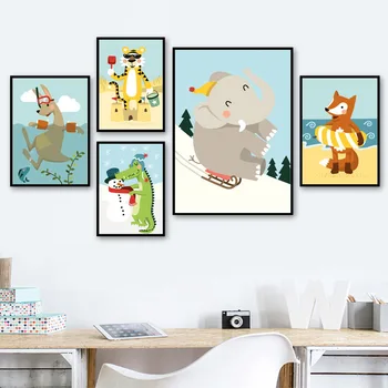 Multikas Loomade Fox Tiiger Krokodill Känguru Põhjamaade Plakatid Ja Pildid Seina Art Lõuend Maali Seina Pilte Kids Room Decor