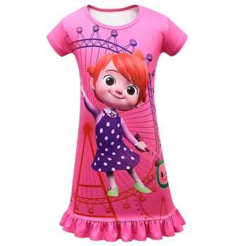 Tüdrukud Dress keskmise pikkusega Suvel Lühikeste varrukatega Cartoon Kleit Laste Koju Pidžaama Casual Kleit 2021 Uus CocoMelon Rüü