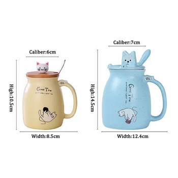 Vee pudel seesami kass kuumuskindel cup värv cartoon kaanega tass kassipoeg piima kohvi keraamiline kruus laste cup office kingitused